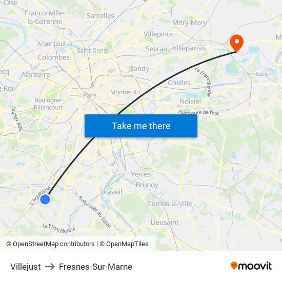 Villejust to Fresnes-Sur-Marne map