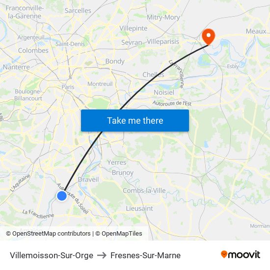 Villemoisson-Sur-Orge to Fresnes-Sur-Marne map