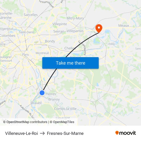 Villeneuve-Le-Roi to Fresnes-Sur-Marne map