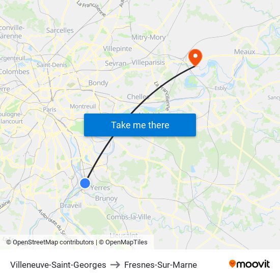 Villeneuve-Saint-Georges to Fresnes-Sur-Marne map