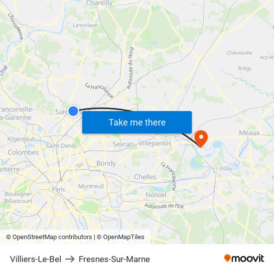 Villiers-Le-Bel to Fresnes-Sur-Marne map