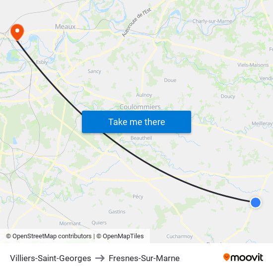 Villiers-Saint-Georges to Fresnes-Sur-Marne map