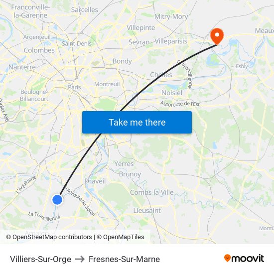 Villiers-Sur-Orge to Fresnes-Sur-Marne map