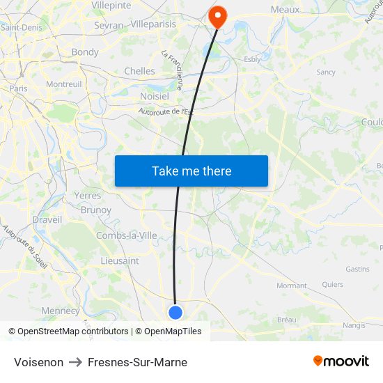 Voisenon to Fresnes-Sur-Marne map