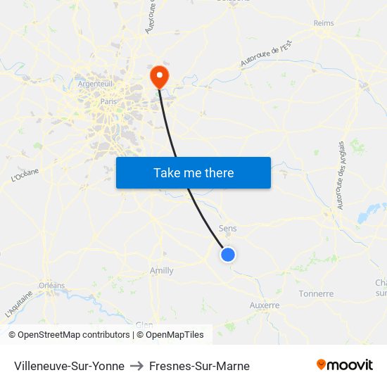 Villeneuve-Sur-Yonne to Fresnes-Sur-Marne map
