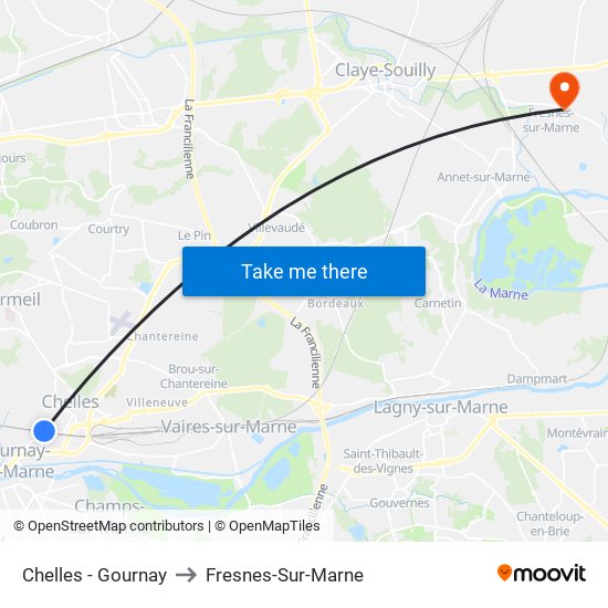 Chelles - Gournay to Fresnes-Sur-Marne map