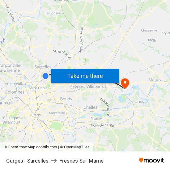 Garges - Sarcelles to Fresnes-Sur-Marne map
