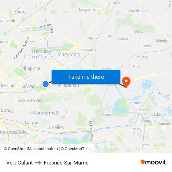 Vert Galant to Fresnes-Sur-Marne map