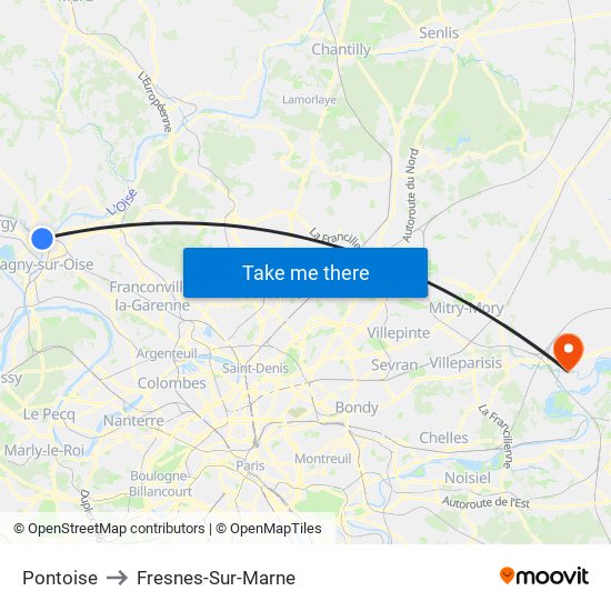 Pontoise to Fresnes-Sur-Marne map