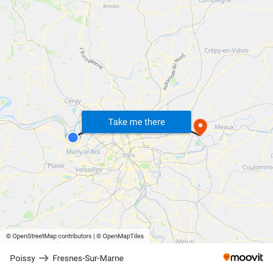 Poissy to Fresnes-Sur-Marne map