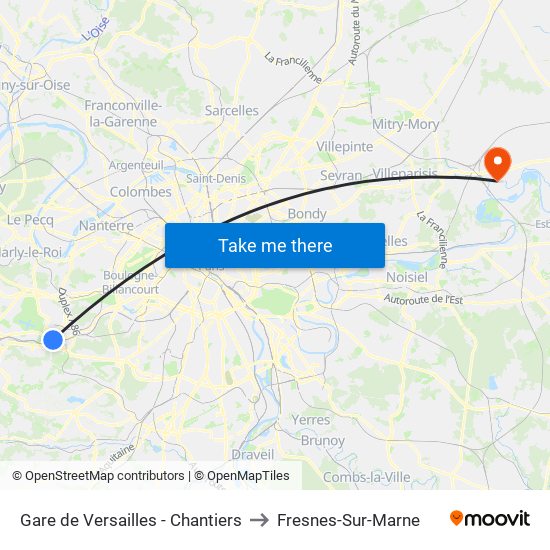 Gare de Versailles - Chantiers to Fresnes-Sur-Marne map