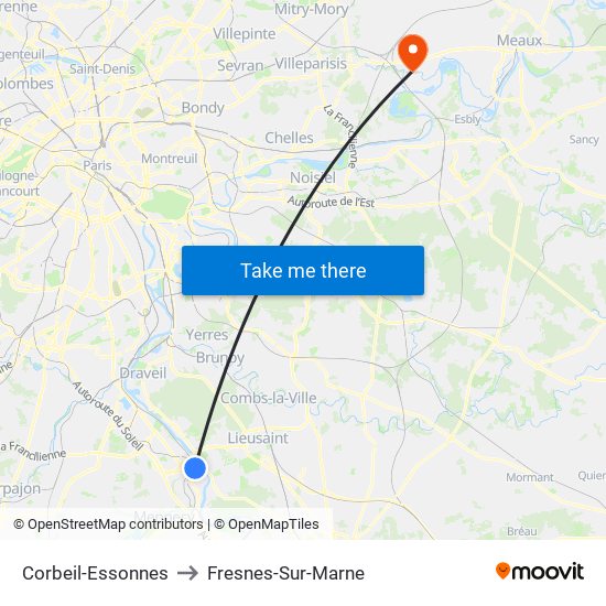 Corbeil-Essonnes to Fresnes-Sur-Marne map