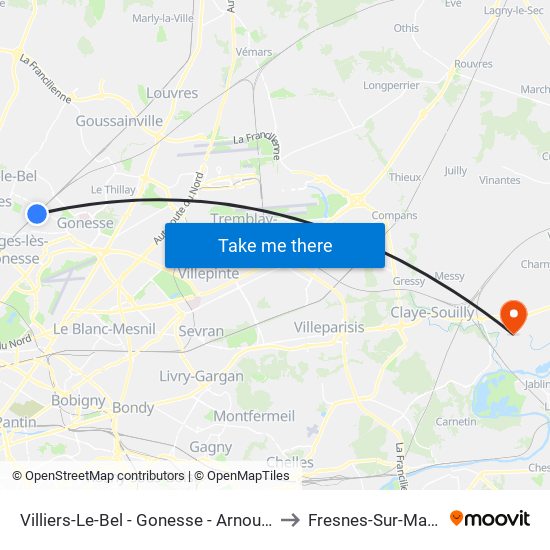 Villiers-Le-Bel - Gonesse - Arnouville to Fresnes-Sur-Marne map