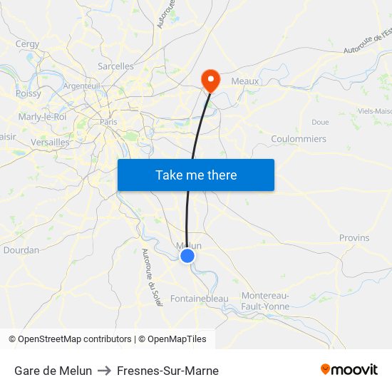 Gare de Melun to Fresnes-Sur-Marne map