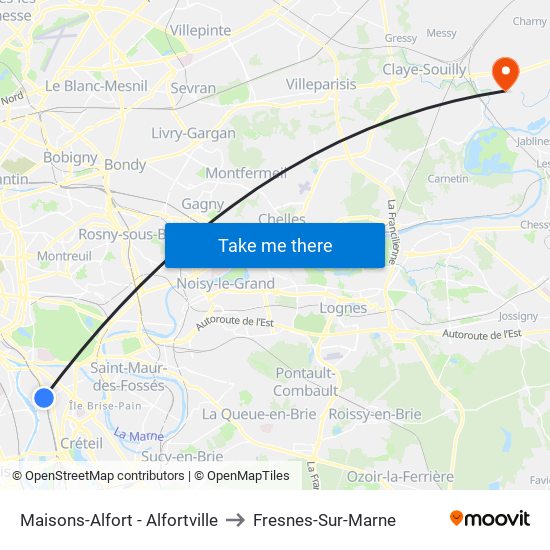Maisons-Alfort - Alfortville to Fresnes-Sur-Marne map