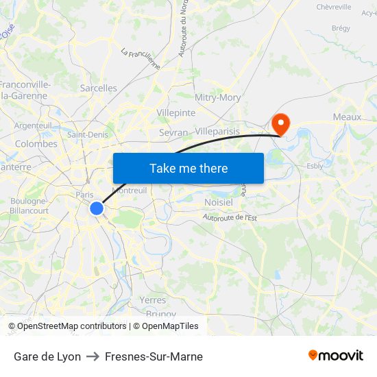 Gare de Lyon to Fresnes-Sur-Marne map