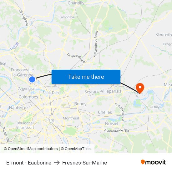 Ermont - Eaubonne to Fresnes-Sur-Marne map