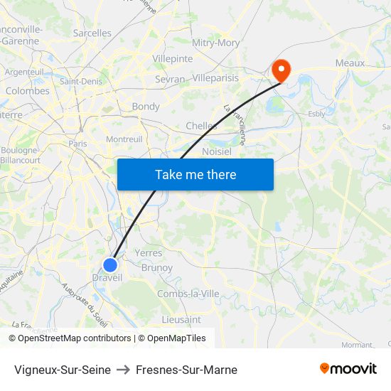 Vigneux-Sur-Seine to Fresnes-Sur-Marne map