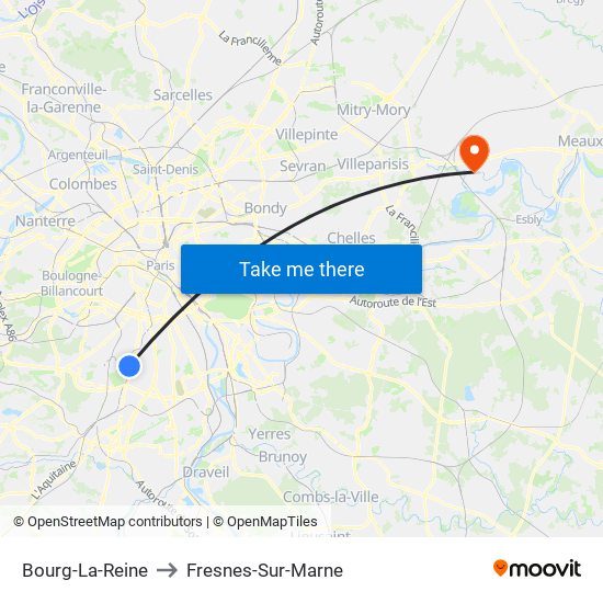 Bourg-La-Reine to Fresnes-Sur-Marne map