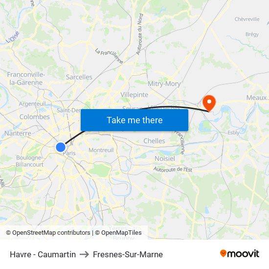 Havre - Caumartin to Fresnes-Sur-Marne map