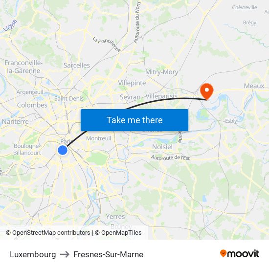 Luxembourg to Fresnes-Sur-Marne map