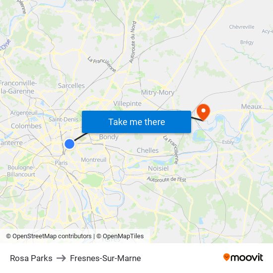 Rosa Parks to Fresnes-Sur-Marne map