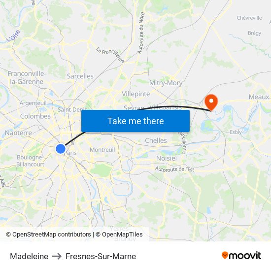 Madeleine to Fresnes-Sur-Marne map