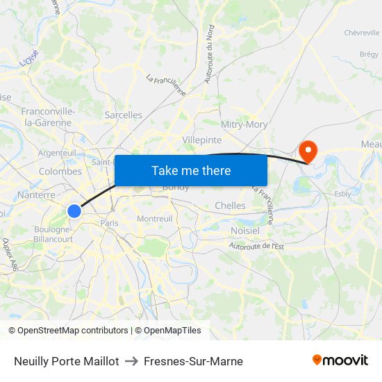 Neuilly Porte Maillot to Fresnes-Sur-Marne map