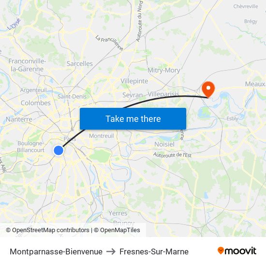 Montparnasse-Bienvenue to Fresnes-Sur-Marne map