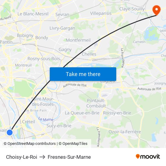 Choisy-Le-Roi to Fresnes-Sur-Marne map