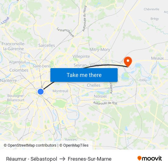 Réaumur - Sébastopol to Fresnes-Sur-Marne map