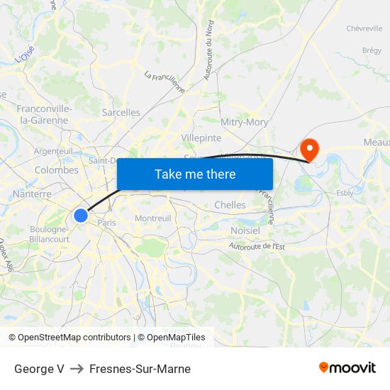 George V to Fresnes-Sur-Marne map