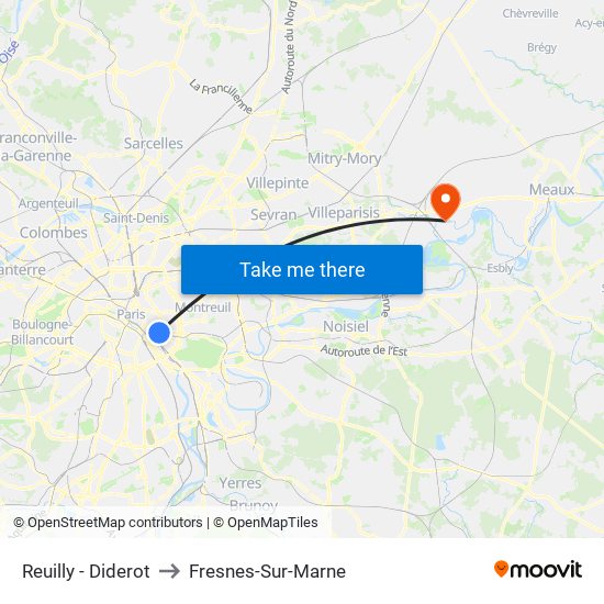 Reuilly - Diderot to Fresnes-Sur-Marne map