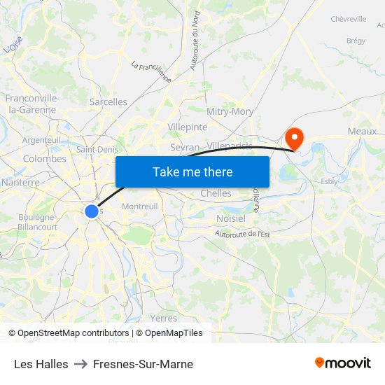 Les Halles to Fresnes-Sur-Marne map