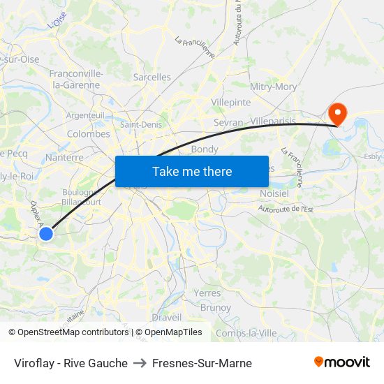 Viroflay - Rive Gauche to Fresnes-Sur-Marne map