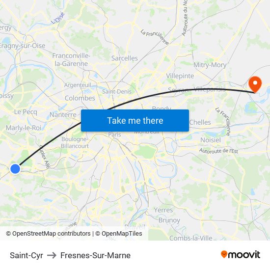 Saint-Cyr to Fresnes-Sur-Marne map