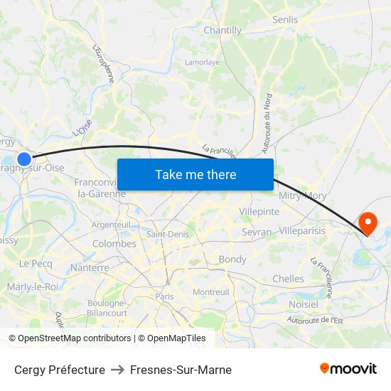 Cergy Préfecture to Fresnes-Sur-Marne map