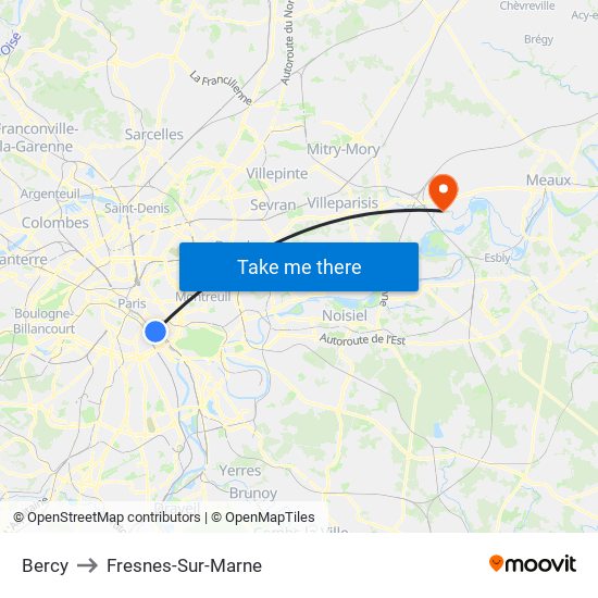 Bercy to Fresnes-Sur-Marne map