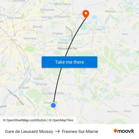 Gare de Lieusaint Moissy to Fresnes-Sur-Marne map