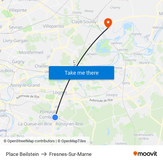 Place Beilstein to Fresnes-Sur-Marne map