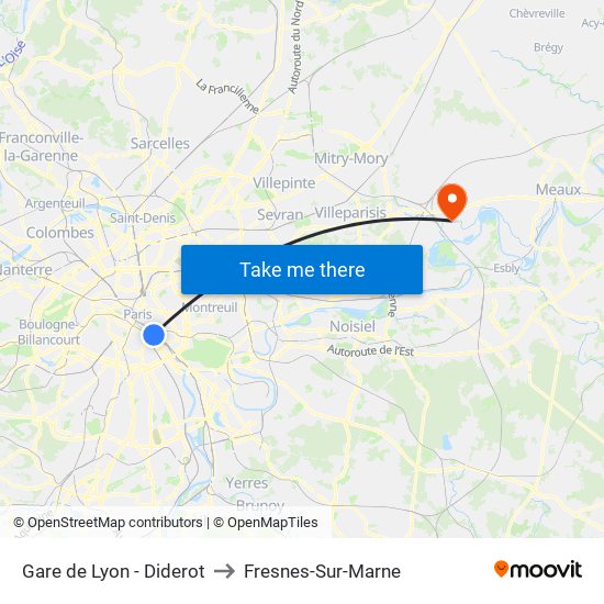 Gare de Lyon - Diderot to Fresnes-Sur-Marne map