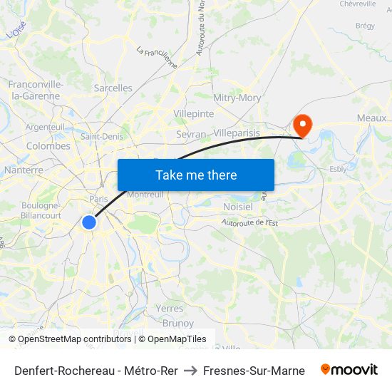 Denfert-Rochereau - Métro-Rer to Fresnes-Sur-Marne map