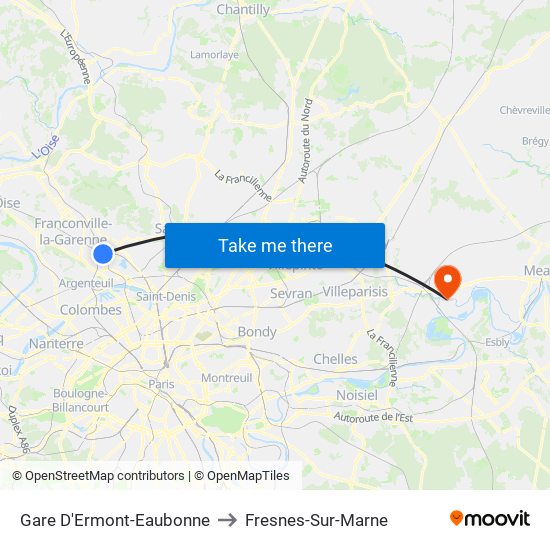 Gare D'Ermont-Eaubonne to Fresnes-Sur-Marne map