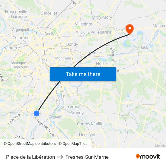 Place de la Libération to Fresnes-Sur-Marne map