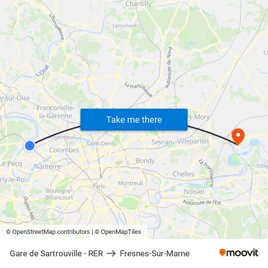 Gare de Sartrouville - RER to Fresnes-Sur-Marne map