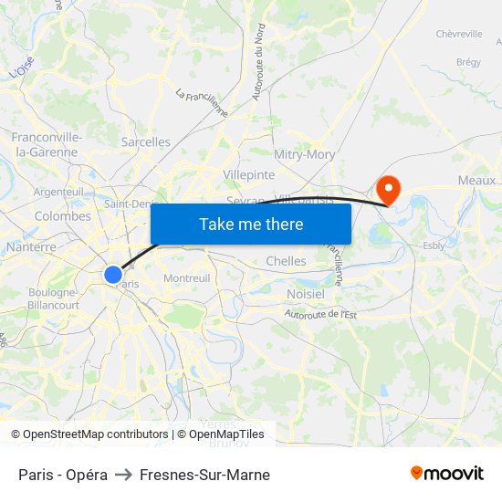 Paris - Opéra to Fresnes-Sur-Marne map