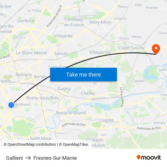 Gallieni to Fresnes-Sur-Marne map