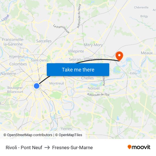 Rivoli - Pont Neuf to Fresnes-Sur-Marne map