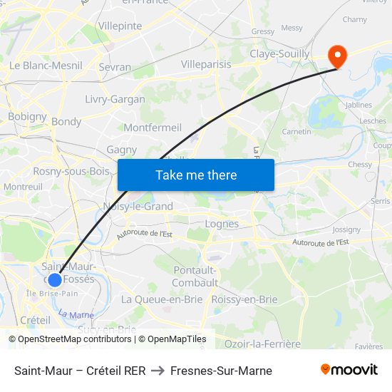 Saint-Maur – Créteil RER to Fresnes-Sur-Marne map