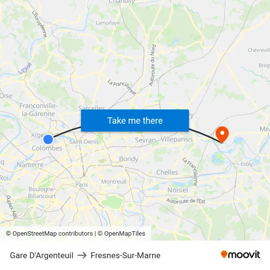 Gare D'Argenteuil to Fresnes-Sur-Marne map